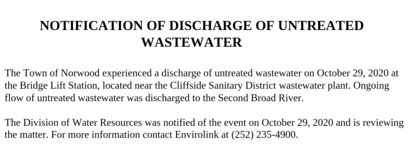 NOTIFICATION OF DISCHARGE OF UNTREATED WASTEWATER