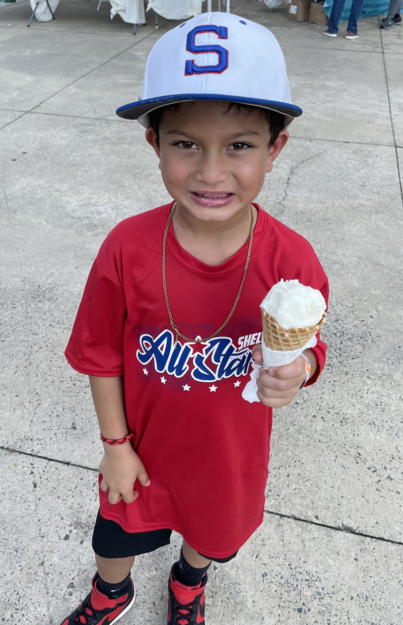 Liam Arrowood took time to get a cone of ice cream.