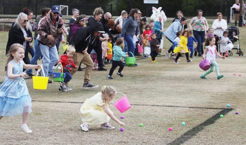 And there off. Two through four years old took their turn to search for Easter Eggs at the Shelby City Parks and Recreation's Easter Egg Hunt at Hanna