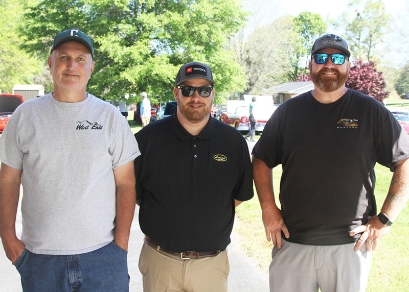 Greg Johnson Master of Friendship lodge, Gene Yarbro Master of Fairview Lodge and Matt Padgett with Car and Coffee Shelby at the Car Show at the Frien