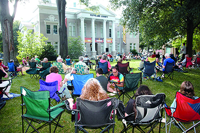 A large crowd gathered on the Square at The Earl Scruggs Center to enjoy the music at the Pickin' on the Square