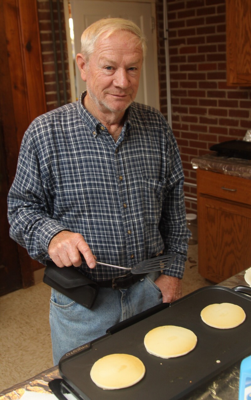 Scott Hamrick manned the pancake griddle at the buffet breakfast fundraiser at Pleasant Hill United Methodist Church.