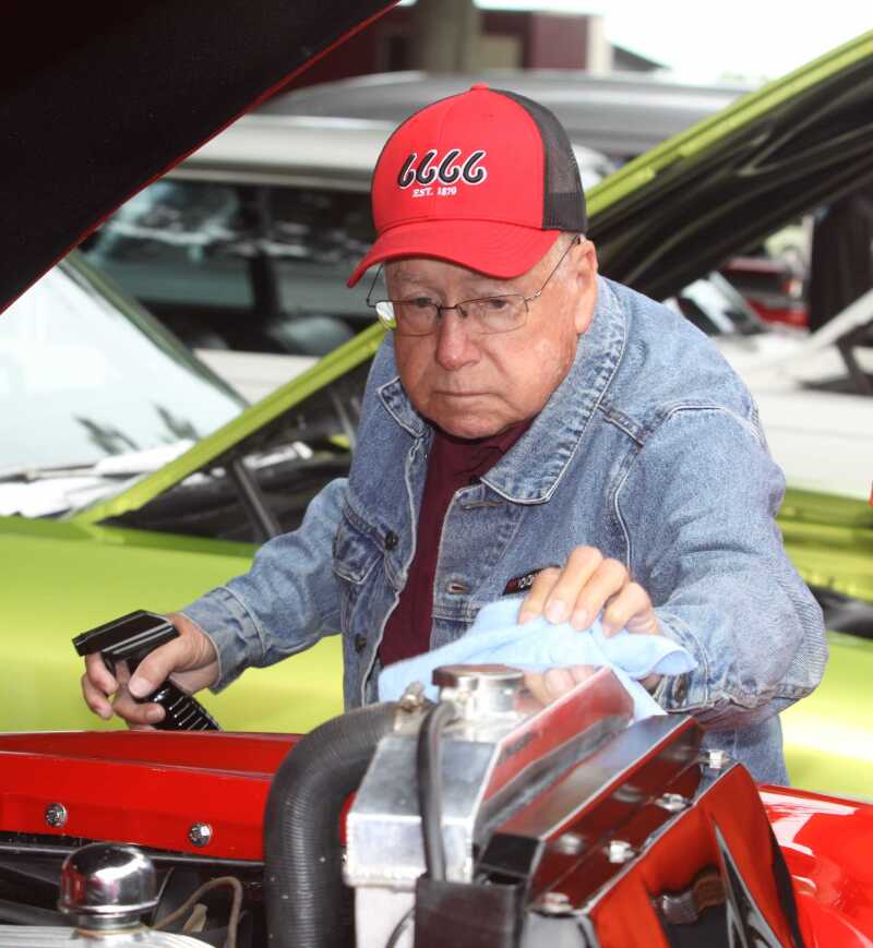 Mike Harrill is pictured polishing his 1950 Ford Truck 