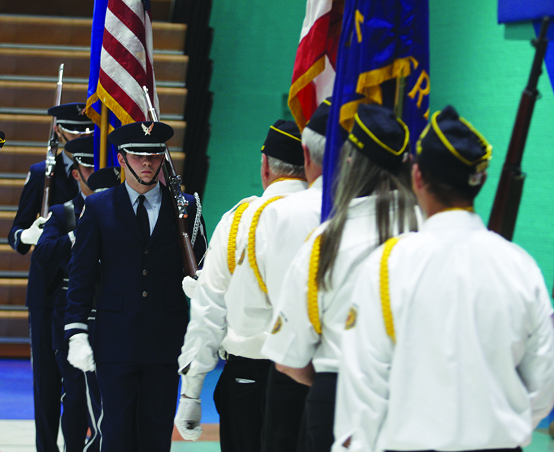 Burns High School Junior ROTC and American Legion Color Guard post colors at the Cleveland County Veterans Day Program 